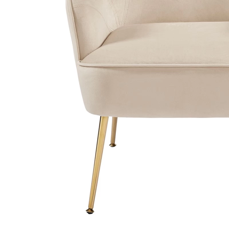 Fauteuil MARCELINO En Velours Beige Avec Piètement Doré 5 Fauteuil MARCELINO En Velours Beige Avec Piètement Doré – Image 5