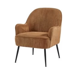 Fauteuil MARCELINO En Velours Côtelé Terracotta Avec Piètement Noir -Canapé Rêve Promos Magasin fauteuil marcelino en velours cotele terracotta avec pieds noir 1