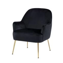 Fauteuil MARCELINO En Velours Noir Avec Piètement Doré -Canapé Rêve Promos Magasin fauteuil marcelino en velours noir avec pieds dore 1