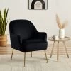 Fauteuil MARCELINO En Velours Noir Avec Piètement Doré