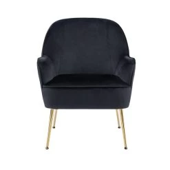 Fauteuil MARCELINO En Velours Noir Avec Piètement Doré -Canapé Rêve Promos Magasin fauteuil marcelino en velours noir avec pieds dore 2