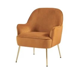 Fauteuil MARCELINO En Velours Rouille Avec Piètement Doré -Canapé Rêve Promos Magasin fauteuil marcelino en velours rouille avec pieds dore 1