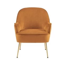 Fauteuil MARCELINO En Velours Rouille Avec Piètement Doré -Canapé Rêve Promos Magasin fauteuil marcelino en velours rouille avec pieds dore 2