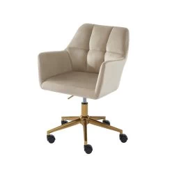 Fauteuil De Bureau MONACO En Velours Beige Avec Pieds Dorés -Canapé Rêve Promos Magasin fauteuil monaco en velours beige avec pieds dore 1