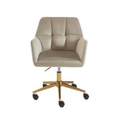 Fauteuil De Bureau MONACO En Velours Beige Avec Pieds Dorés -Canapé Rêve Promos Magasin fauteuil monaco en velours beige avec pieds dore 2