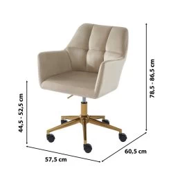 Fauteuil De Bureau MONACO En Velours Beige Avec Pieds Dorés -Canapé Rêve Promos Magasin fauteuil monaco en velours beige avec pieds dore 5