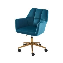 Fauteuil De Bureau MONACO En Velours Bleu Avec Pieds Dorés -Canapé Rêve Promos Magasin fauteuil monaco en velours bleu avec pieds dore 1