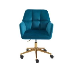 Fauteuil De Bureau MONACO En Velours Bleu Avec Pieds Dorés -Canapé Rêve Promos Magasin fauteuil monaco en velours bleu avec pieds dore 2