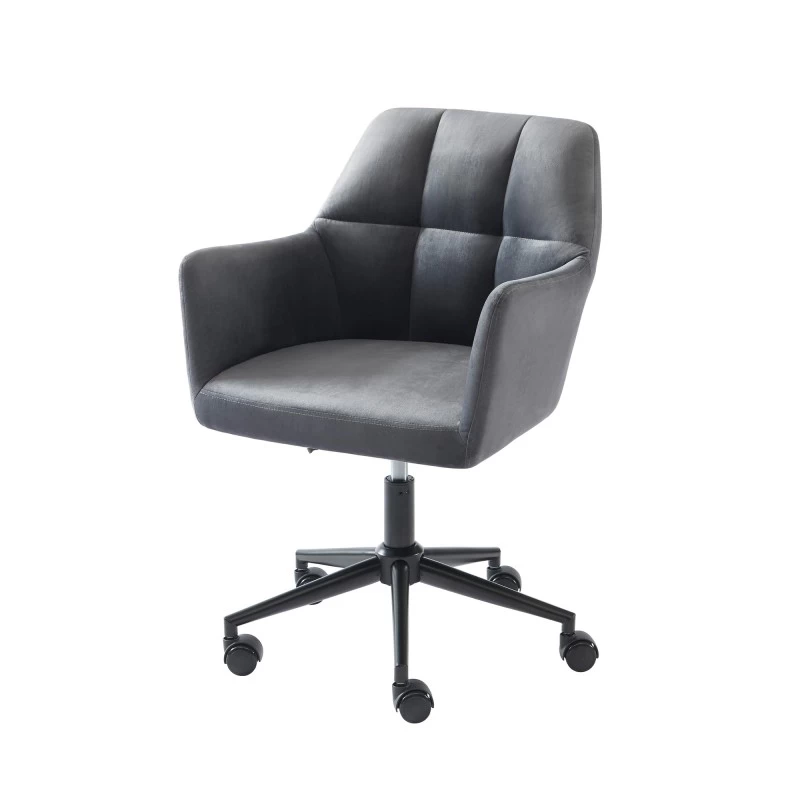 Fauteuil De Bureau MONACO En Velours Gris Anthracite Avec Pieds Noirs 2 Fauteuil De Bureau MONACO En Velours Gris Anthracite Avec Pieds Noirs – Image 2