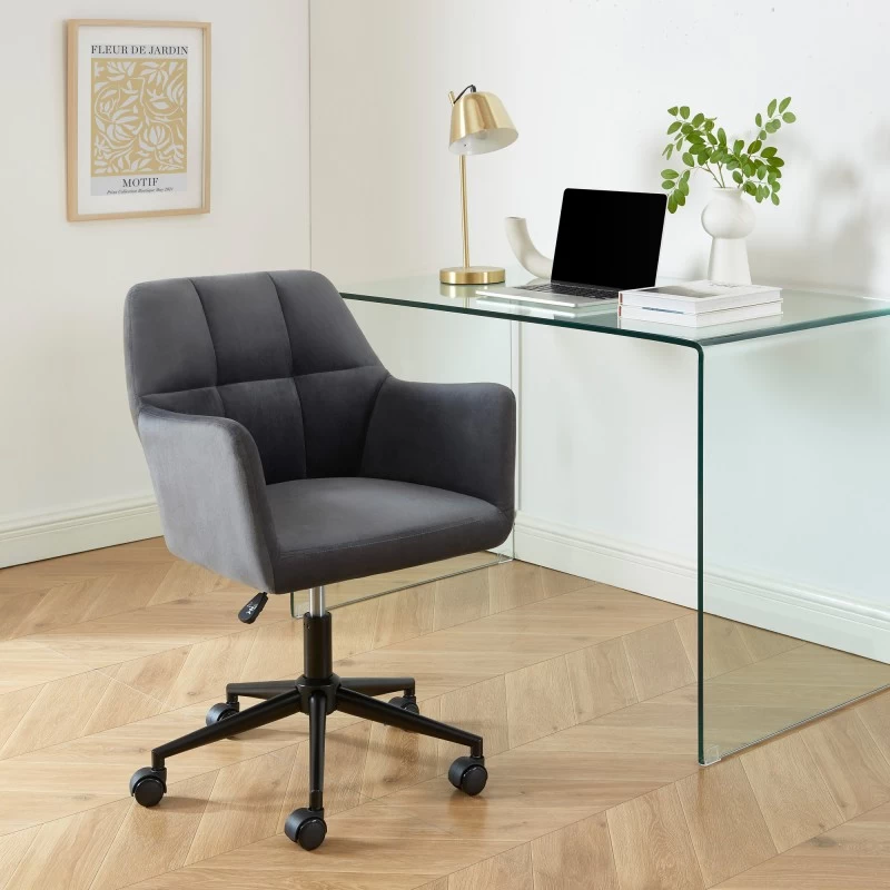 Fauteuil De Bureau MONACO En Velours Gris Anthracite Avec Pieds Noirs 1 Fauteuil De Bureau MONACO En Velours Gris Anthracite Avec Pieds Noirs