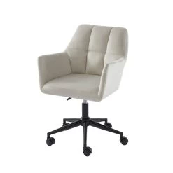 Fauteuil De Bureau MONACO En Velours Gris Perle Avec Pieds Noirs -Canapé Rêve Promos Magasin fauteuil monaco en velours gris perle avec pieds noir 1
