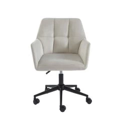 Fauteuil De Bureau MONACO En Velours Gris Perle Avec Pieds Noirs -Canapé Rêve Promos Magasin fauteuil monaco en velours gris perle avec pieds noir 2