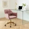 Fauteuil De Bureau MONACO En Velours Rose Avec Pieds Dorés