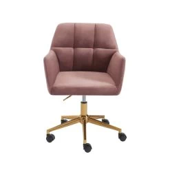 Fauteuil De Bureau MONACO En Velours Rose Avec Pieds Dorés -Canapé Rêve Promos Magasin fauteuil monaco en velours rose avec pieds dore 2