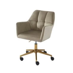 Fauteuil De Bureau MONACO En Velours Taupe Avec Pieds Dorés 7 Fauteuil De Bureau MONACO En Velours Taupe Avec Pieds Dorés -Canapé Rêve Promos Magasin fauteuil monaco en velours taupe avec pieds dore 1