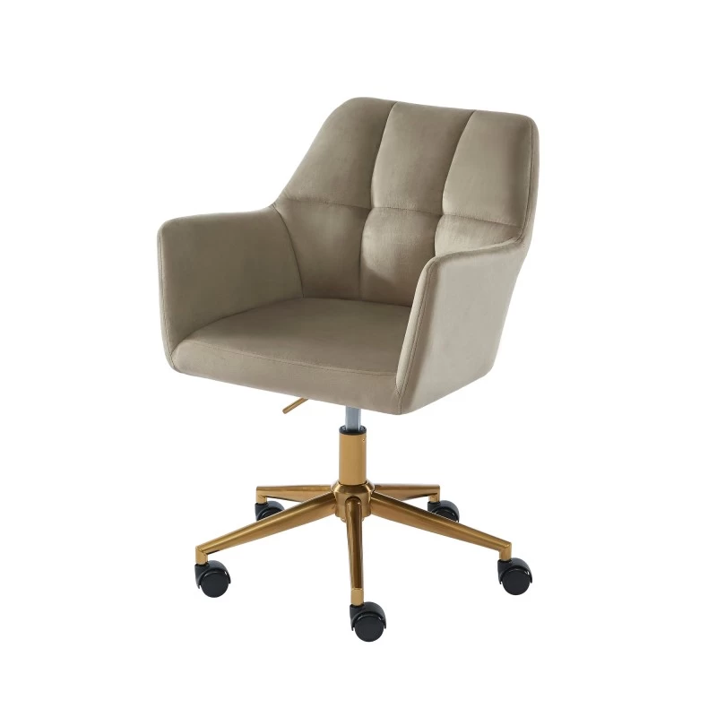 Fauteuil De Bureau MONACO En Velours Taupe Avec Pieds Dorés 2 Fauteuil De Bureau MONACO En Velours Taupe Avec Pieds Dorés – Image 2