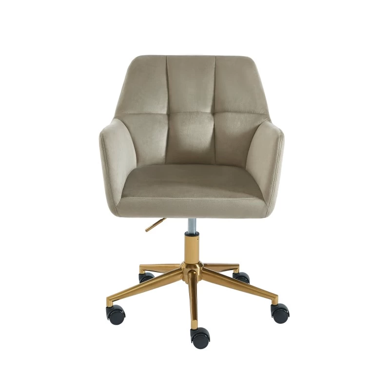 Fauteuil De Bureau MONACO En Velours Taupe Avec Pieds Dorés 3 Fauteuil De Bureau MONACO En Velours Taupe Avec Pieds Dorés – Image 3