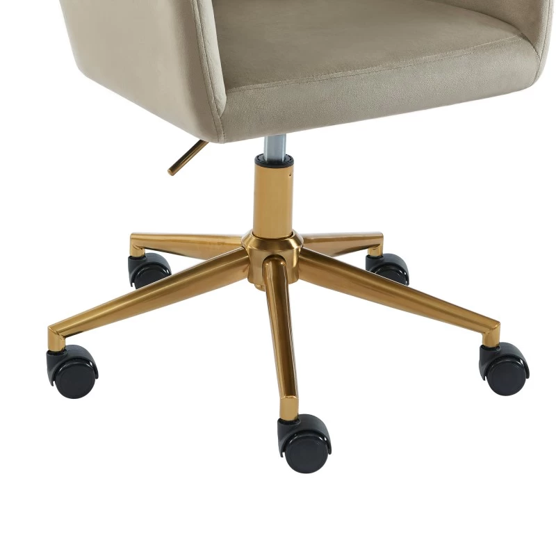 Fauteuil De Bureau MONACO En Velours Taupe Avec Pieds Dorés 5 Fauteuil De Bureau MONACO En Velours Taupe Avec Pieds Dorés – Image 5