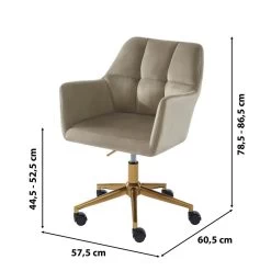 Fauteuil De Bureau MONACO En Velours Taupe Avec Pieds Dorés 11 Fauteuil De Bureau MONACO En Velours Taupe Avec Pieds Dorés -Canapé Rêve Promos Magasin fauteuil monaco en velours taupe avec pieds dore 5