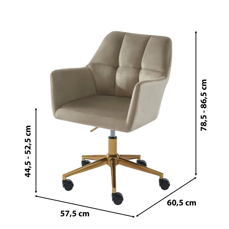 Fauteuil De Bureau MONACO En Velours Taupe Avec Pieds Dorés 6 Fauteuil De Bureau MONACO En Velours Taupe Avec Pieds Dorés – Image 6