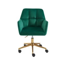 Fauteuil De Bureau MONACO En Velours Vert Avec Pieds Dorés -Canapé Rêve Promos Magasin fauteuil monaco en velours vert avec pieds dore 2