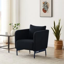 Fauteuil PANTONE Tissu Bleu Nuit Avec Piètement Métal Bleu Nuit