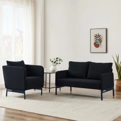 Fauteuil PANTONE Tissu Bleu Nuit Avec Piètement Métal Bleu Nuit -Canapé Rêve Promos Magasin fauteuil pantone tissu bleu avec pietement metal bleu 7