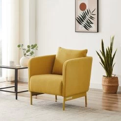 Fauteuil PANTONE Tissu Jaune Moutarde Avec Piètement Métal Jaune Moutarde