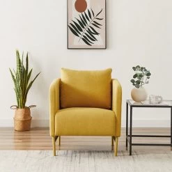 Fauteuil PANTONE Tissu Jaune Moutarde Avec Piètement Métal Jaune Moutarde -Canapé Rêve Promos Magasin fauteuil pantone tissu jaune avec pietement metal jaune 6