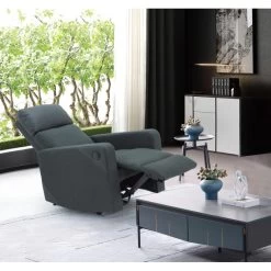 Fauteuil Relax CARLA En PU Noir Et Tissu Gris Avec Fonction électrique -Canapé Rêve Promos Magasin fauteuil relax carla en pu noir et tissu gris avec fonction electrique 4