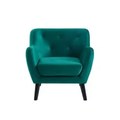 Fauteuil SCANDI En Velours Vert Avec Pieds En Bois -Canapé Rêve Promos Magasin fauteuil scandi velours vert 79 x 82 cm 1
