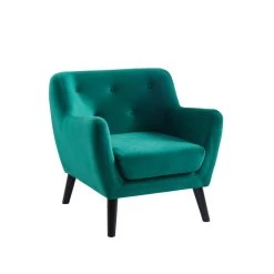 Fauteuil SCANDI En Velours Vert Avec Pieds En Bois -Canapé Rêve Promos Magasin fauteuil scandi velours vert 79 x 82 cm 2