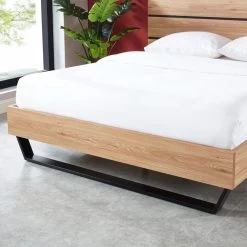 Lit FELIX Effet Chêne Et Métal Noir 160x200 Sommier Inclus -Canapé Rêve Promos Magasin felix11 lit 200 cm pieds en metal melamine 4