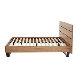 Lit FELIX Effet Chêne Et Métal Noir 160x200 Sommier Inclus -Canapé Rêve Promos Magasin felix11 lit 200 cm pieds en metal melamine 7
