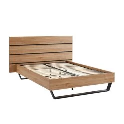 Lit FELIX Effet Chêne Et Métal Noir 140x190 Sommier Inclus -Canapé Rêve Promos Magasin felix12 lit en bois 180 cm pieds en metal melamine 5