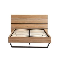Lit FELIX Effet Chêne Et Métal Noir 140x190 Sommier Inclus -Canapé Rêve Promos Magasin felix12 lit en bois 180 cm pieds en metal melamine 6