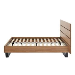 Lit FELIX Effet Chêne Et Métal Noir 140x190 Sommier Inclus -Canapé Rêve Promos Magasin felix12 lit en bois 180 cm pieds en metal melamine 7