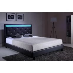 Lit à Led FILIP Simili Noir 160x200 Sommier Inclus -Canapé Rêve Promos Magasin filip lit 160 noir avec led 6