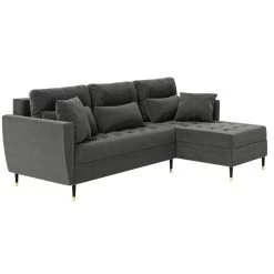 Cacharel Canapé D'angle HONORE En Velours Gris Et Son Banc Coffre -Canapé Rêve Promos Magasin honore canape d angle velours gris hockerstorage canape convertible 3pl 4