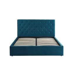 Lit Double Avec Coffre HUBERT Velours Bleu Paon 160x200 Sommier Inclus -Canapé Rêve Promos Magasin hubertco160bu lit coffre velours bleu capitonne sommier et tete de lit 160x200 8