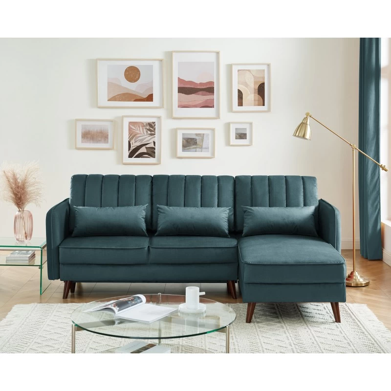 Canapé D'angle IDAHO En Tissu Bleu Vert Convertible 1 Canapé D'angle IDAHO En Tissu Bleu Vert Convertible