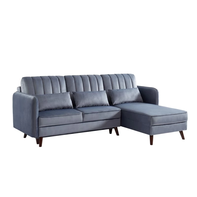 Canapé D'angle IDAHO En Velours Gris Convertible 2 Canapé D'angle IDAHO En Velours Gris Convertible – Image 2