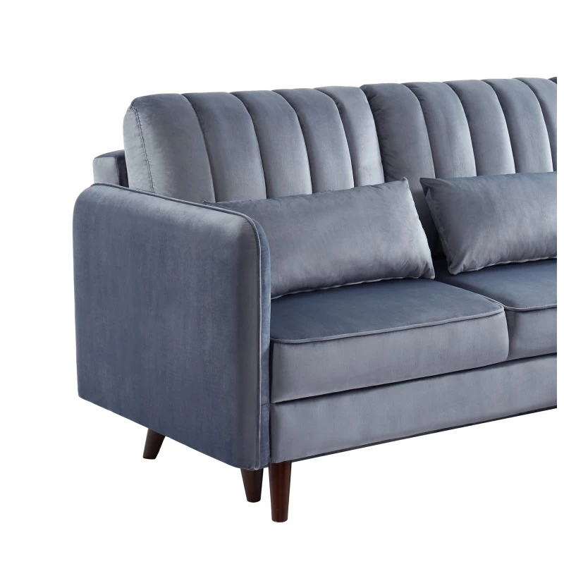 Canapé D'angle IDAHO En Velours Gris Convertible 6 Canapé D'angle IDAHO En Velours Gris Convertible – Image 6