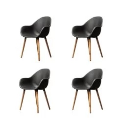 Lot 4 Chaises De Jardin KIRA En Plastique Et Pieds Bois Coloris Noir -Canapé Rêve Promos Magasin kira4nr lot 4 chaises noir 4