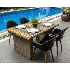 Lot 4 Chaises De Jardin KIRA En Plastique Et Pieds Bois Coloris Noir -Canapé Rêve Promos Magasin kira4nr lot 4 chaises noir 5