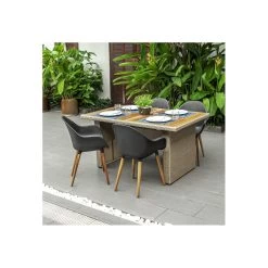 Lot 4 Chaises De Jardin KIRA En Plastique Et Pieds Bois Coloris Noir -Canapé Rêve Promos Magasin kira4nr lot 4 chaises noir 6