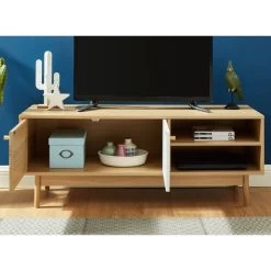 Meuble Tv LEIKA Blanc Et Effet Chêne 2 Portes 120cm -Canapé Rêve Promos Magasin leika02 mtv blch 1