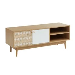 Meuble Tv LEIKA Blanc Et Effet Chêne 2 Portes 120cm -Canapé Rêve Promos Magasin leika02 mtv blch 2
