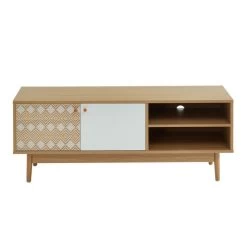 Meuble Tv LEIKA Blanc Et Effet Chêne 2 Portes 120cm -Canapé Rêve Promos Magasin leika02 mtv blch 3