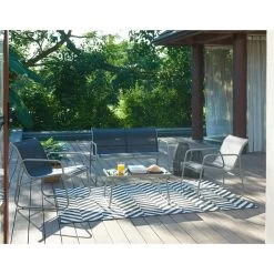 Salon De Jardin LISBOA En Acier Et Textilène Noir 4 Places